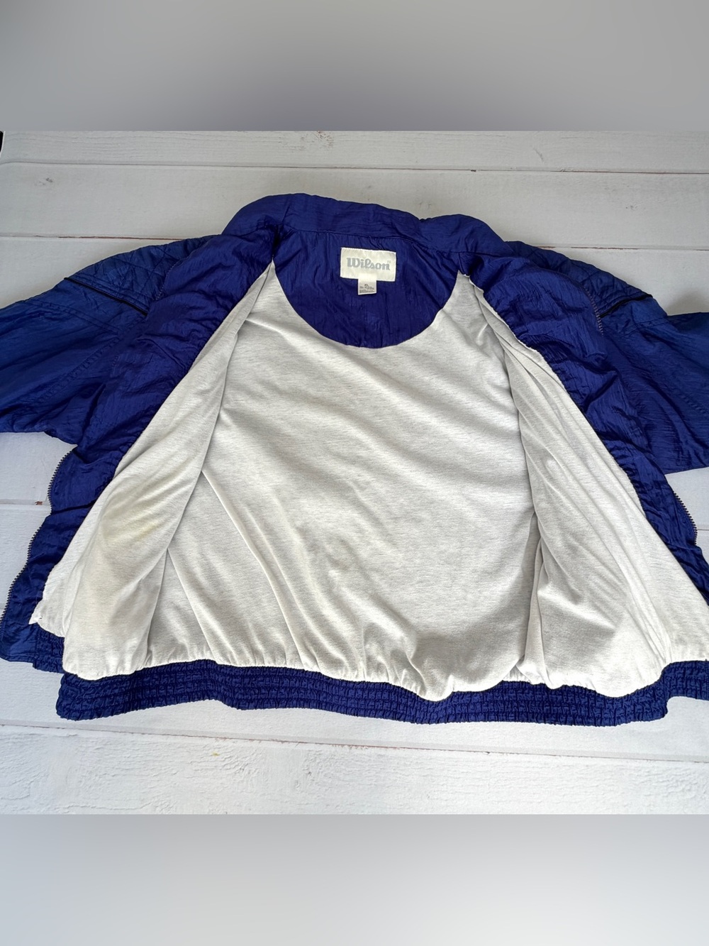 Wilson Vintage 90s Y2K Blue Nylon Windbreaker Bomber Jacket Embroidered XL - Picture 7 of 10
